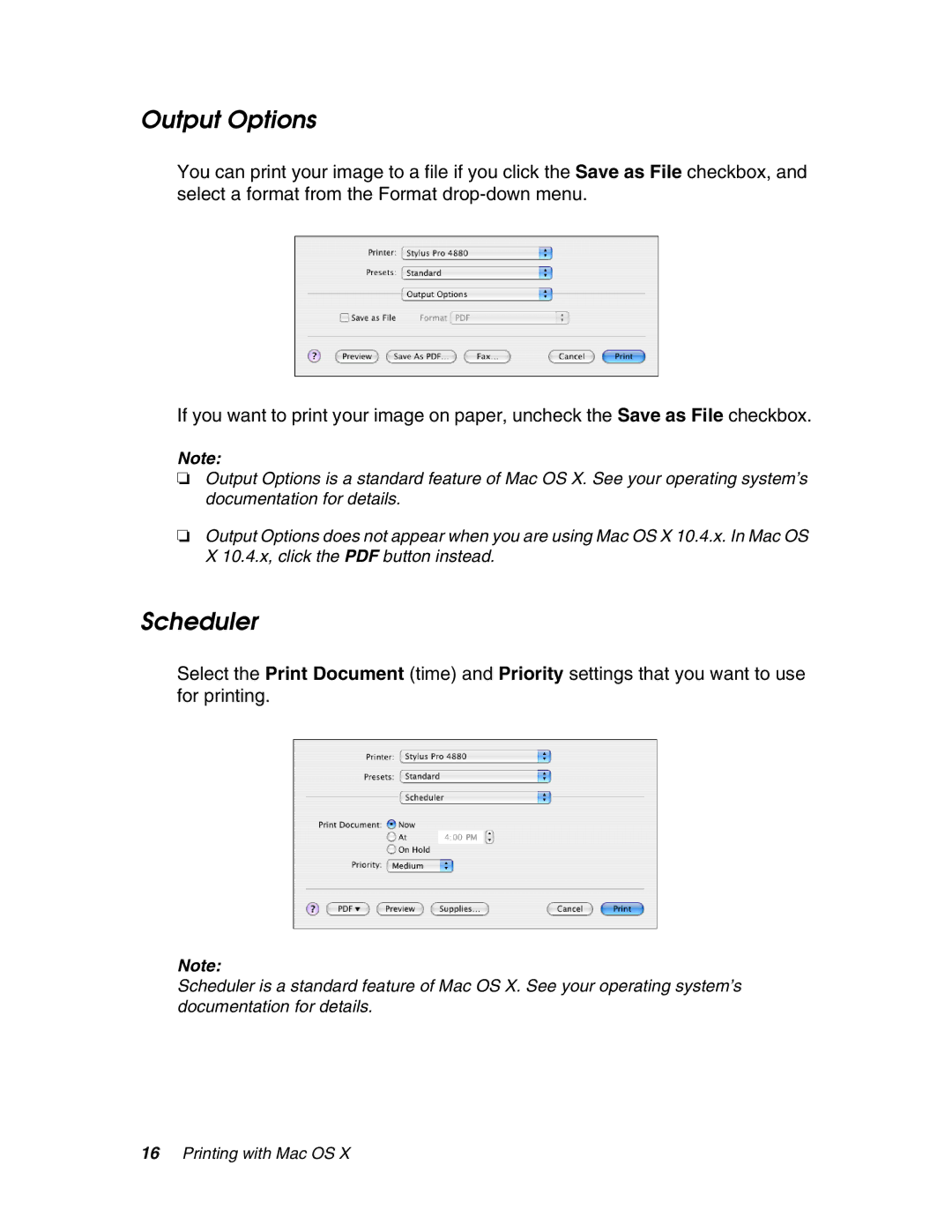 Epson 4880 manual Output Options, Scheduler 