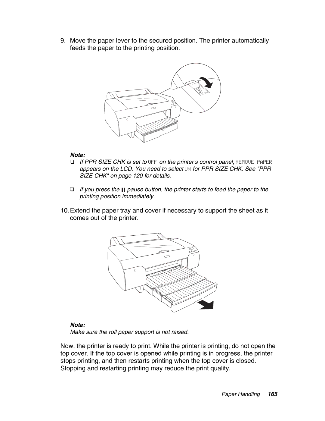 Epson 4880 manual Make sure the roll paper support is not raised 