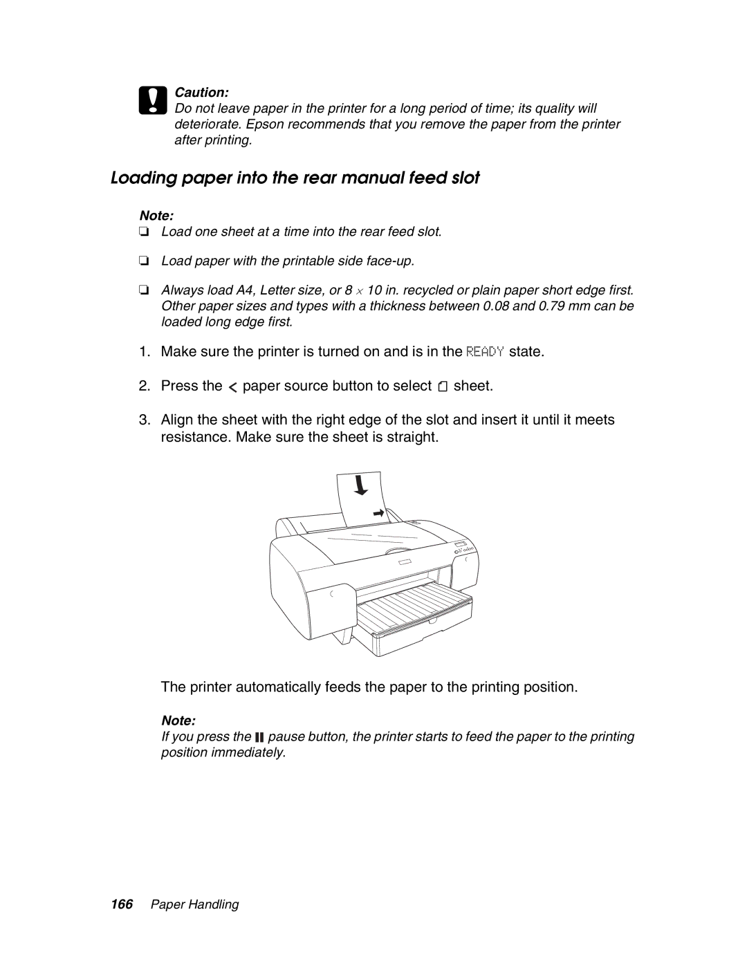 Epson 4880 Loading paper into the rear manual feed slot 