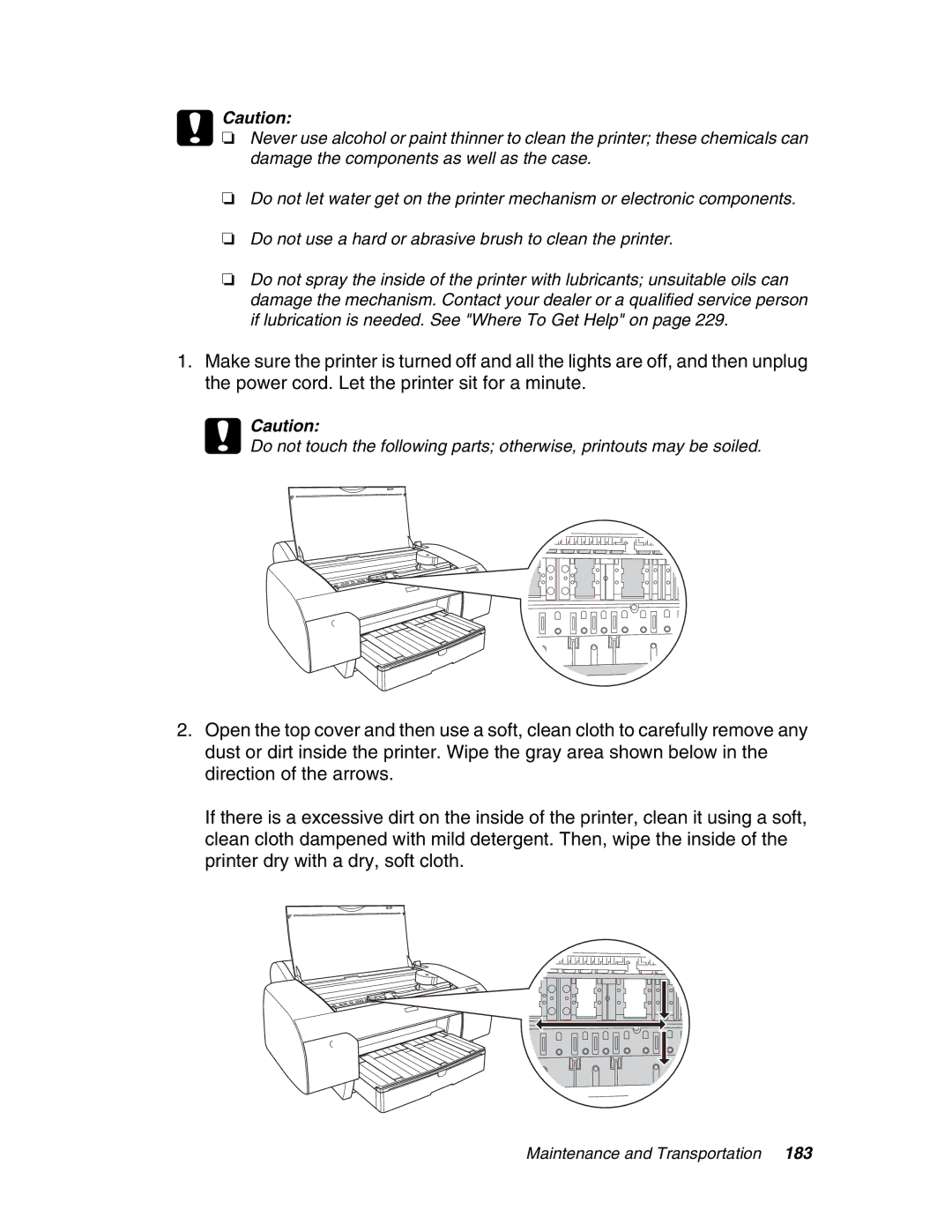 Epson 4880 manual Maintenance and Transportation 