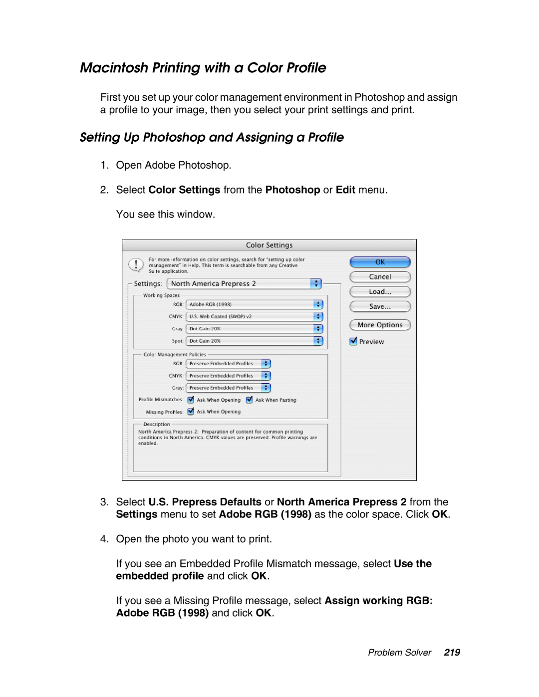 Epson 4880 Macintosh Printing with a Color Profile, Setting Up Photoshop and Assigning a Profile, Open Adobe Photoshop 