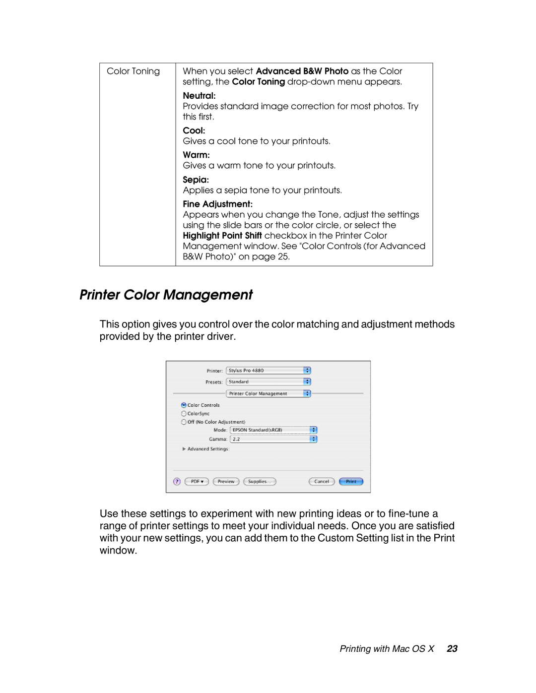 Epson 4880 manual Printer Color Management 