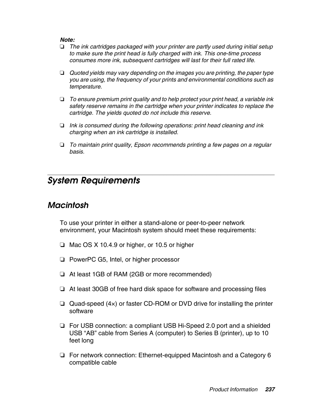 Epson 4880 manual System Requirements, Macintosh 