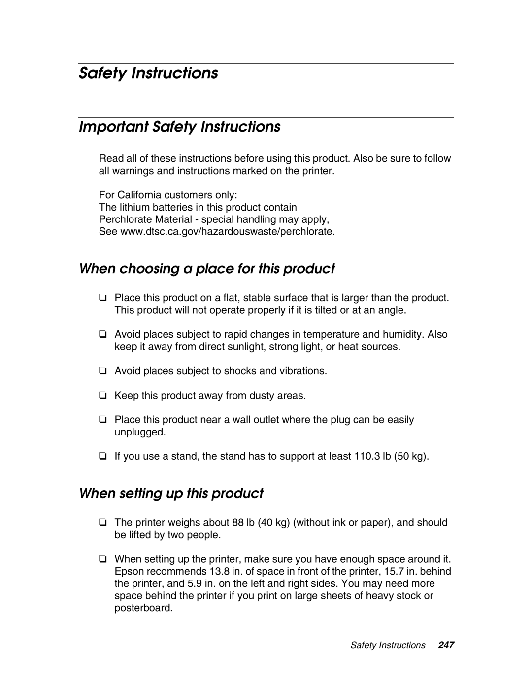 Epson 4880 manual Important Safety Instructions, When choosing a place for this product, When setting up this product 