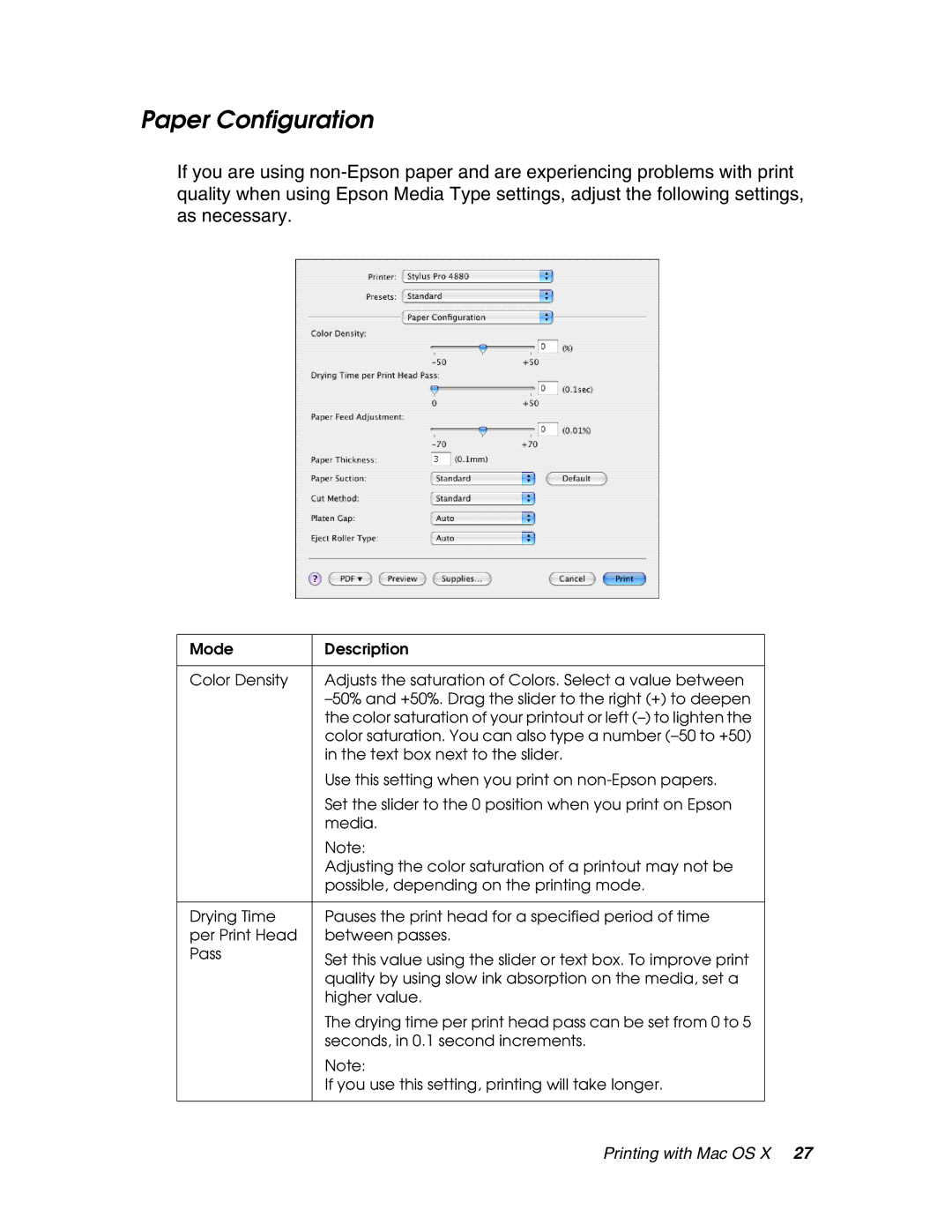 Epson 4880 manual Paper Configuration 