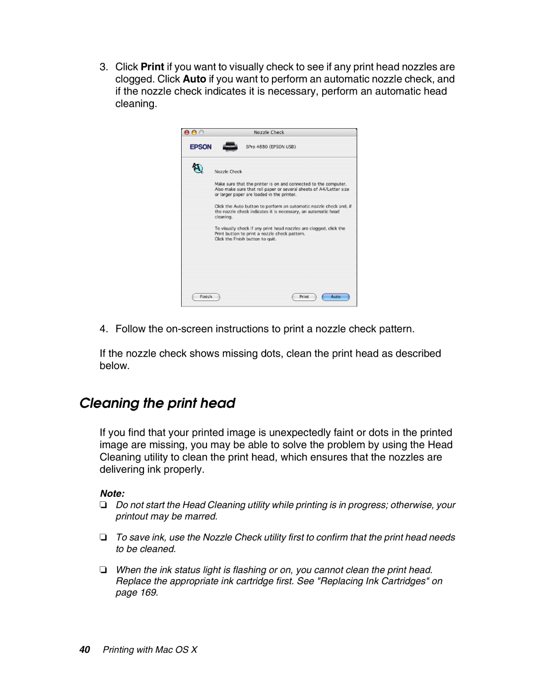 Epson 4880 manual Cleaning the print head 