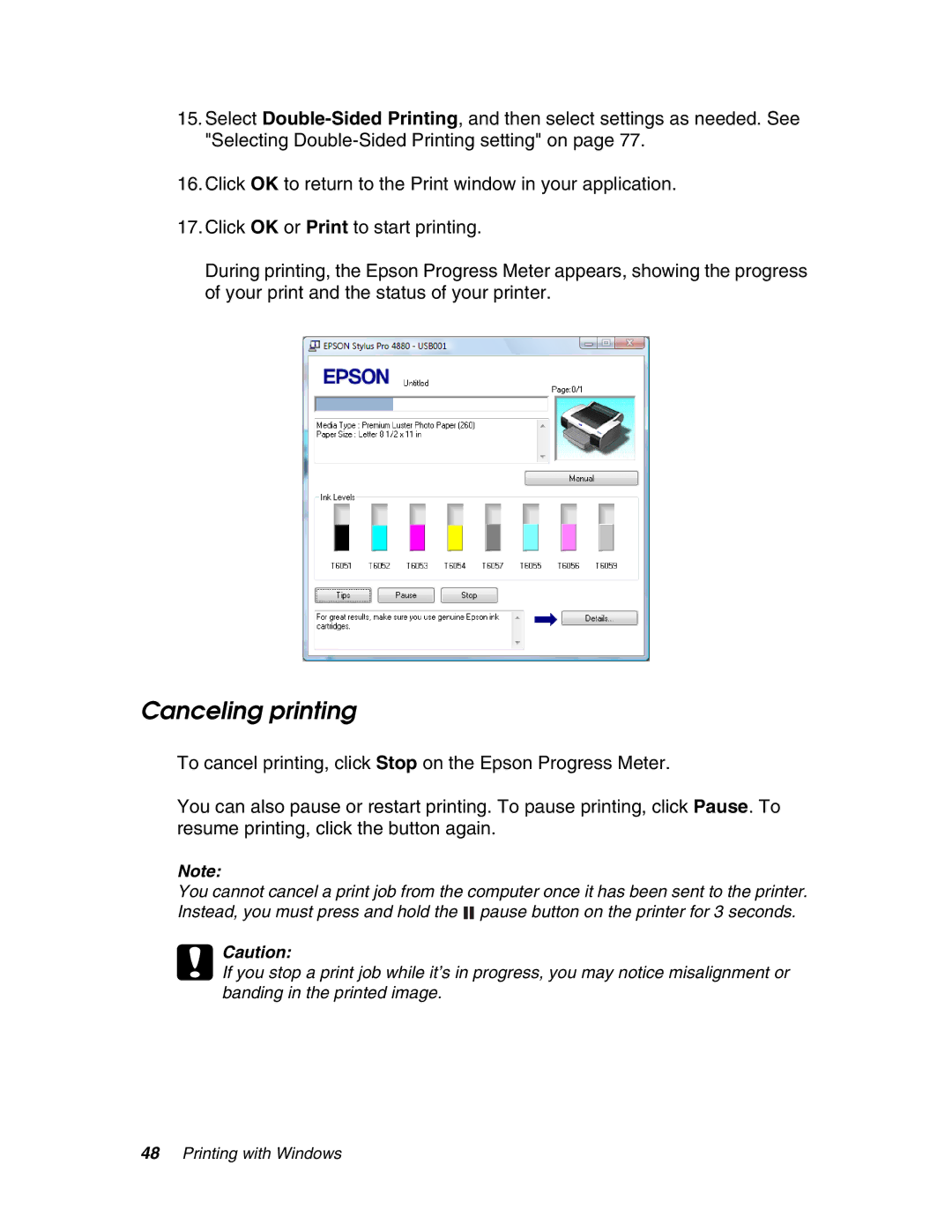 Epson 4880 manual Canceling printing 