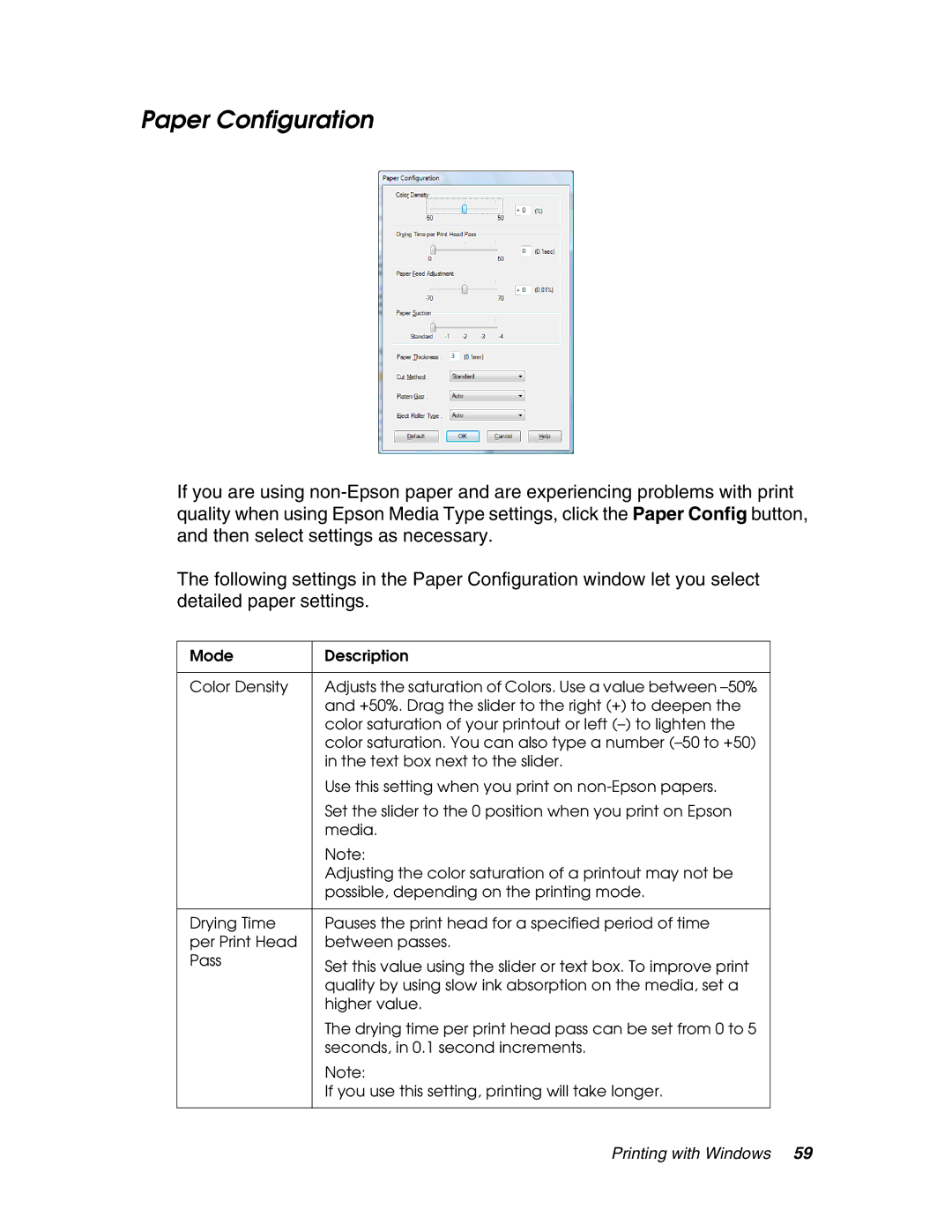 Epson 4880 manual Paper Configuration 