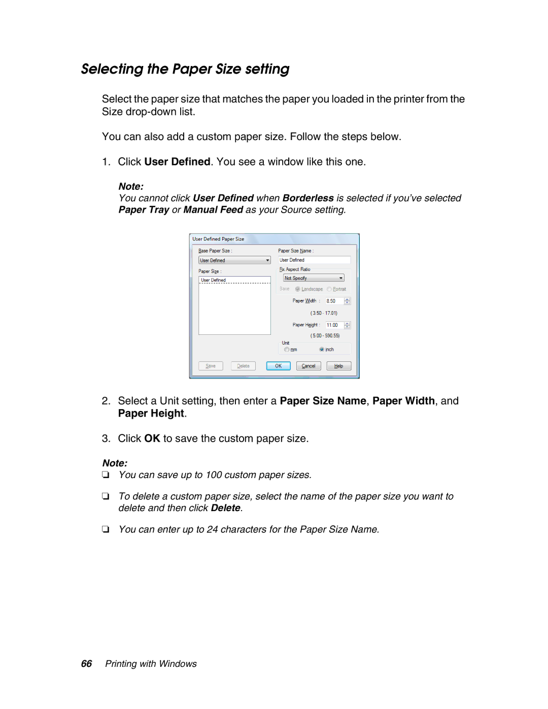 Epson 4880 manual Selecting the Paper Size setting 