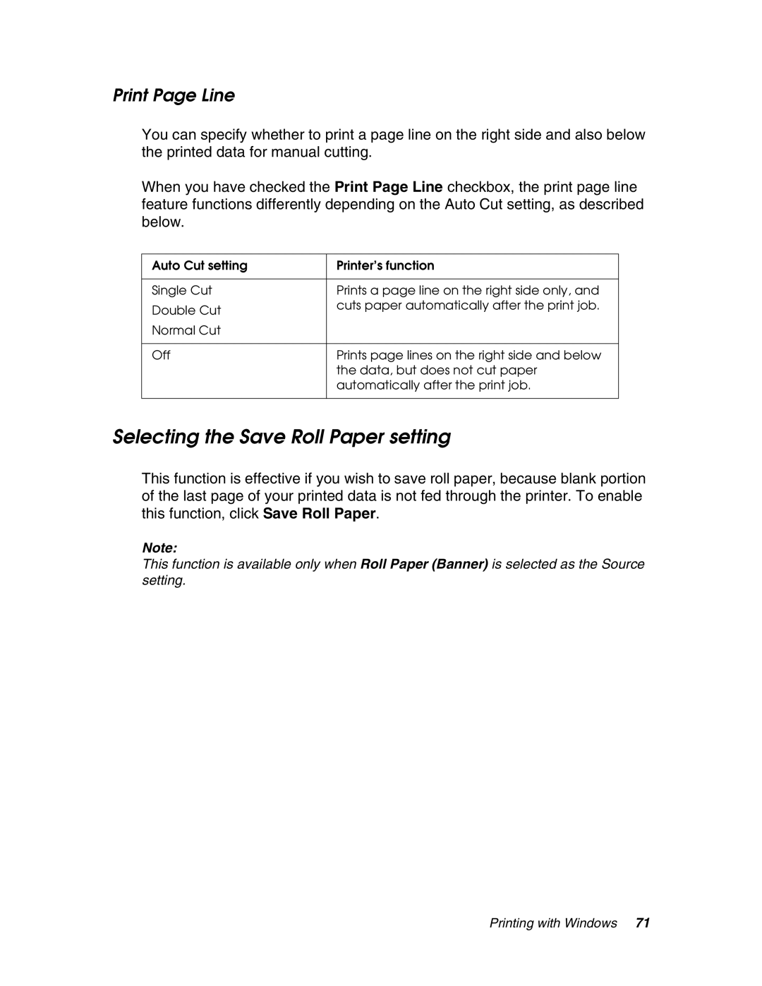 Epson 4880 manual Selecting the Save Roll Paper setting, Print Page Line 