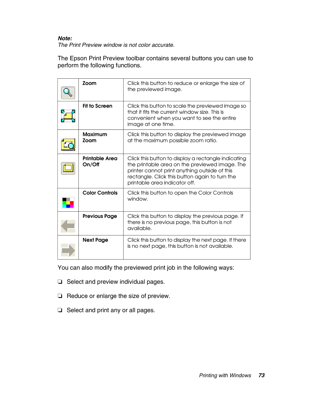 Epson 4880 manual Print Preview window is not color accurate 