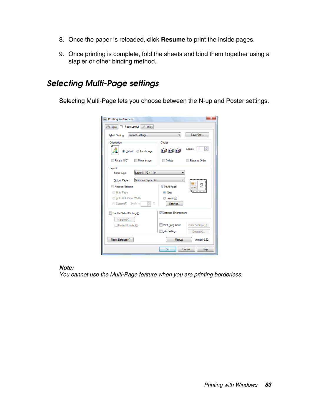 Epson 4880 manual Selecting Multi-Page settings 