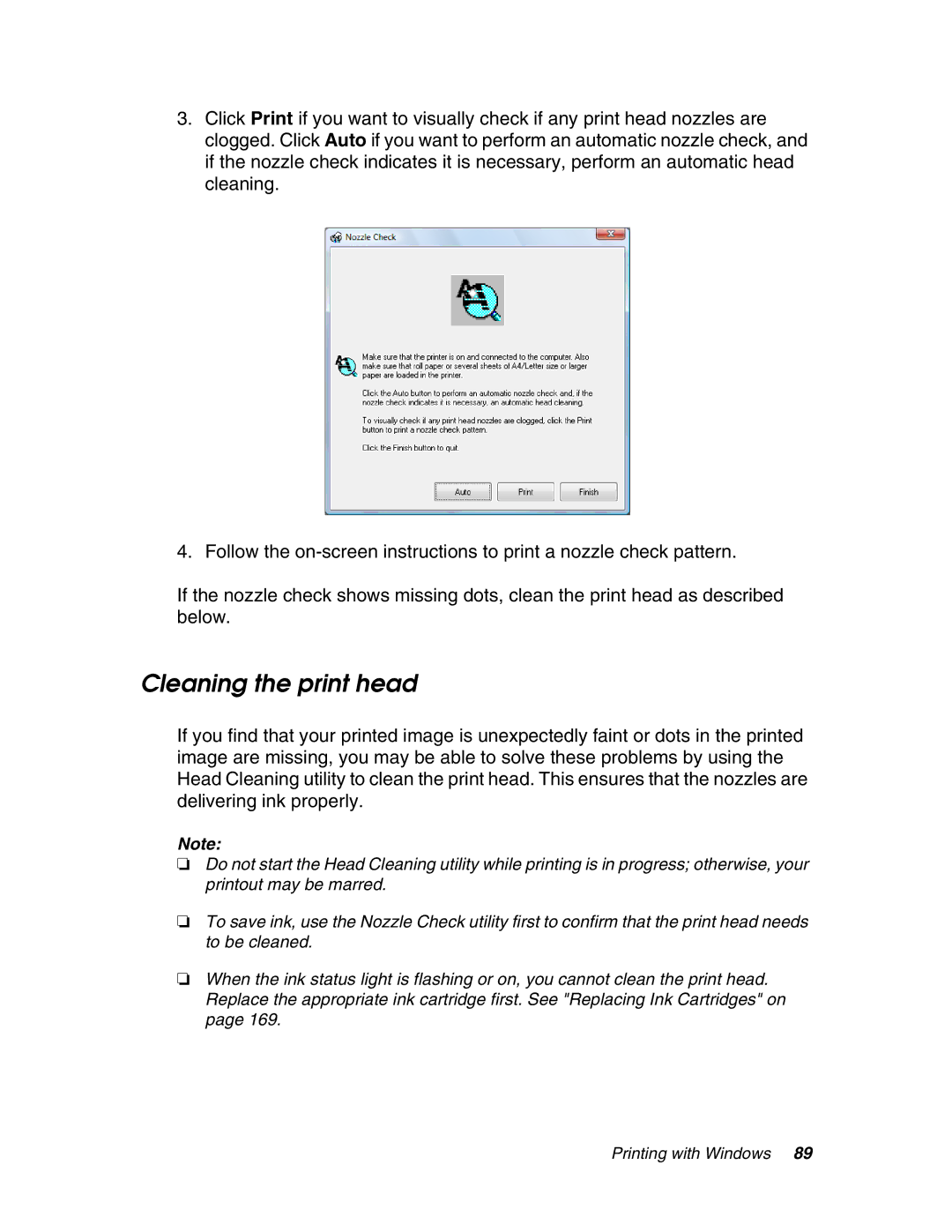 Epson 4880 manual Cleaning the print head 