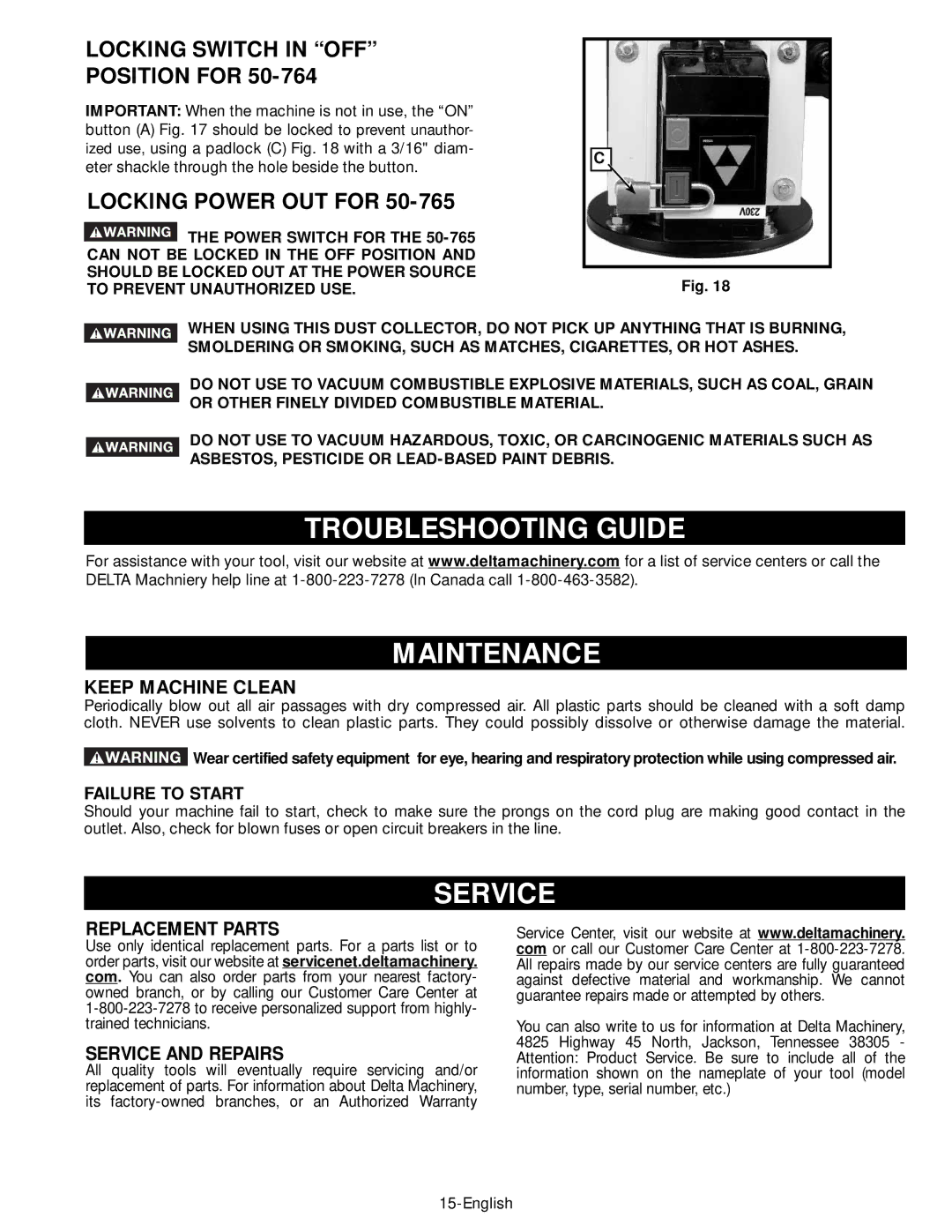 Epson 50-764 Troubleshooting Guide Maintenance, Service, Locking Switch in OFF Position for, Locking Power OUT for 