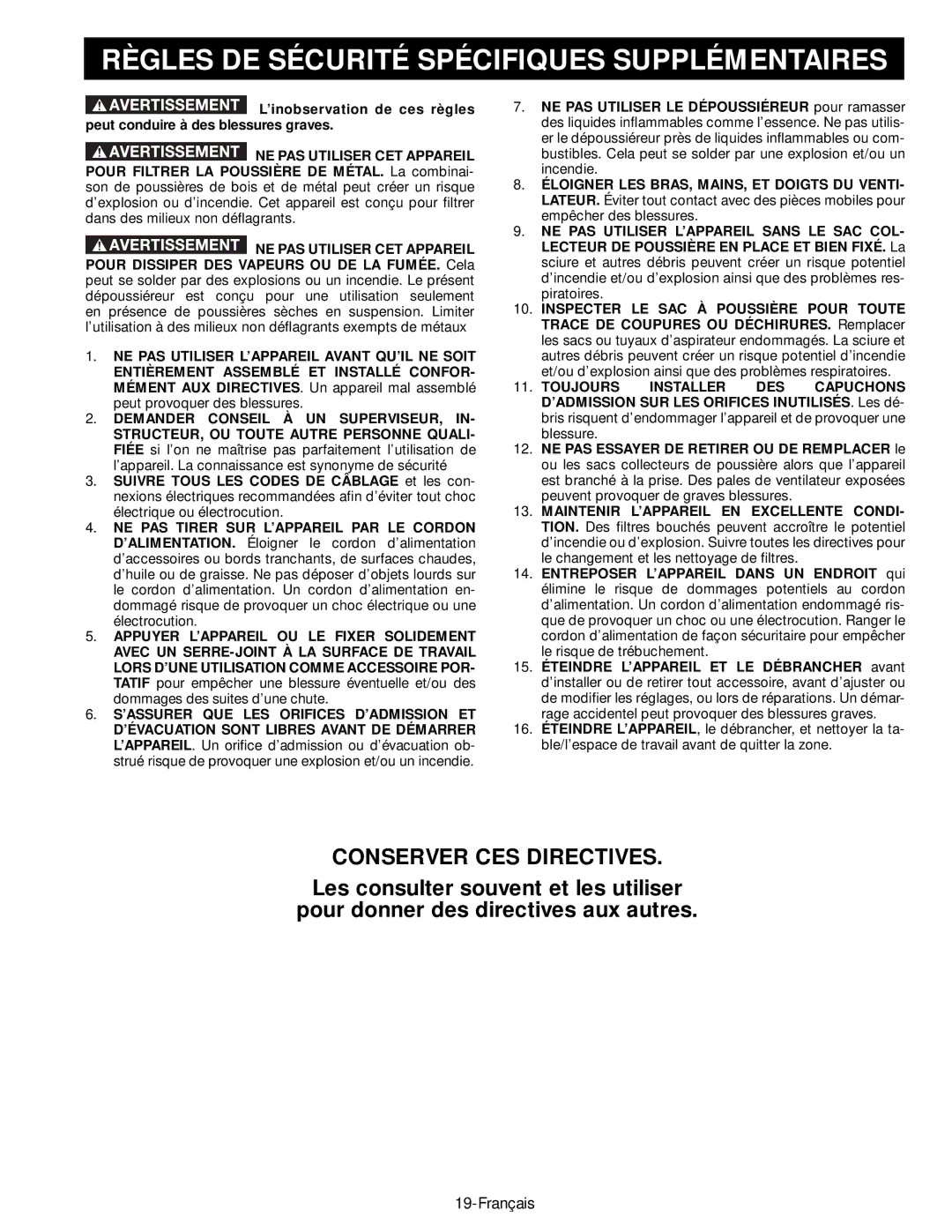 Epson 50-764 instruction manual Règles DE Sécurité Spécifiques Supplémentaires, Conserver CES Directives 