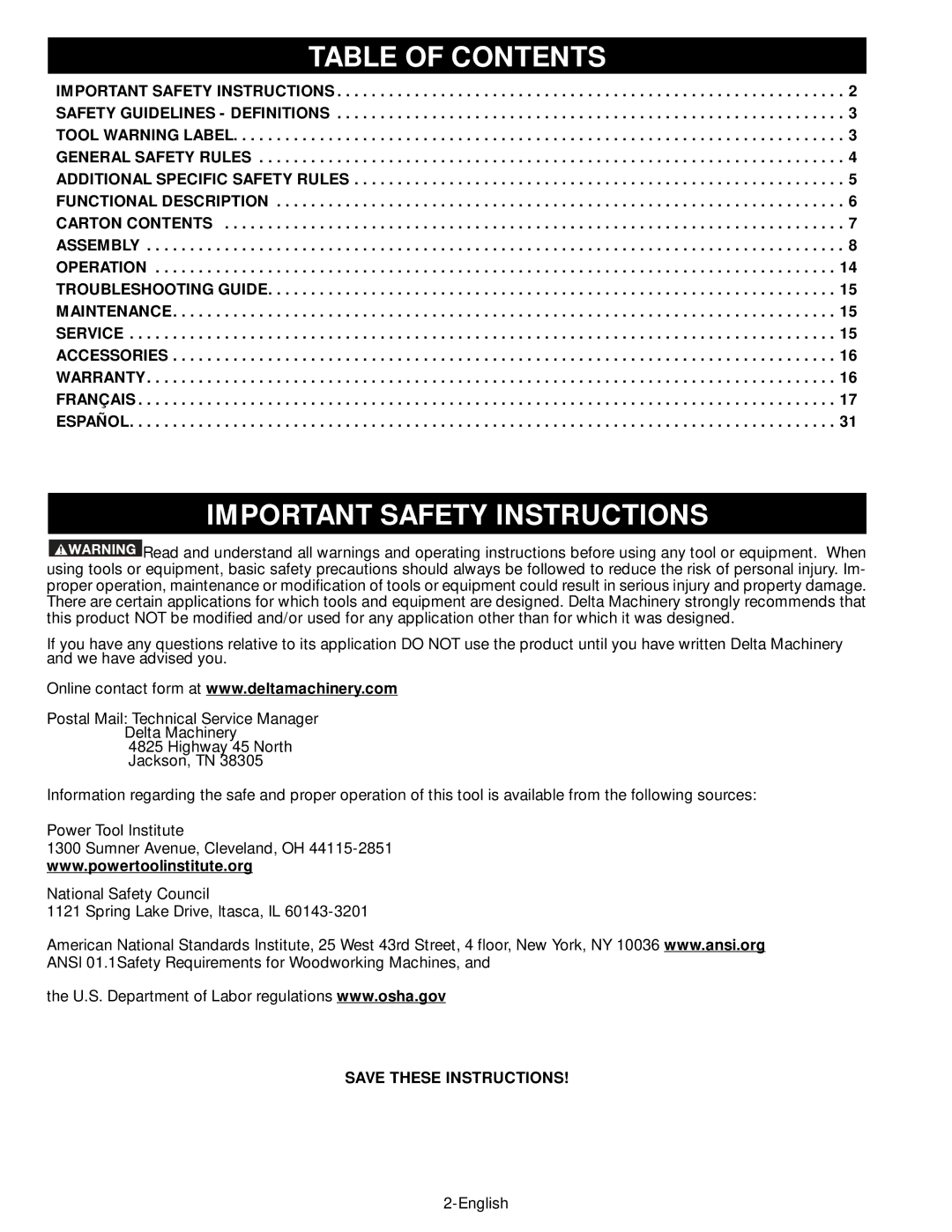 Epson 50-764 instruction manual Table of Contents, Important Safety Instructions 