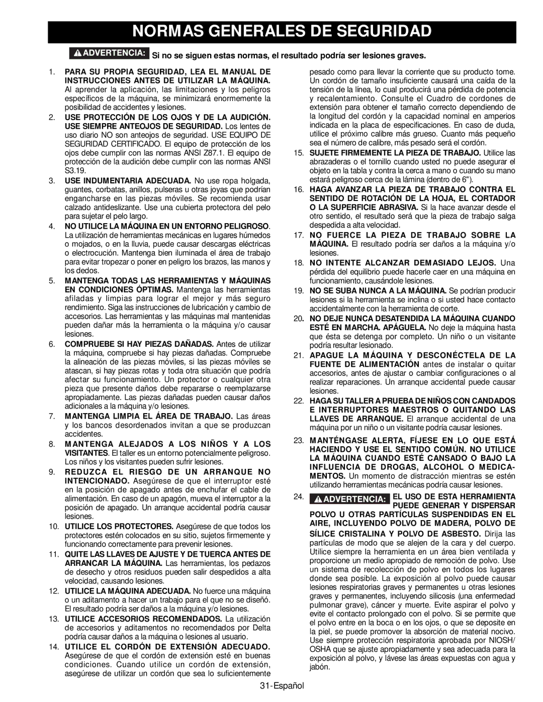 Epson 50-764 instruction manual Normas Generales DE Seguridad, AIRE, Incluyendo Polvo DE MADERA, Polvo DE 