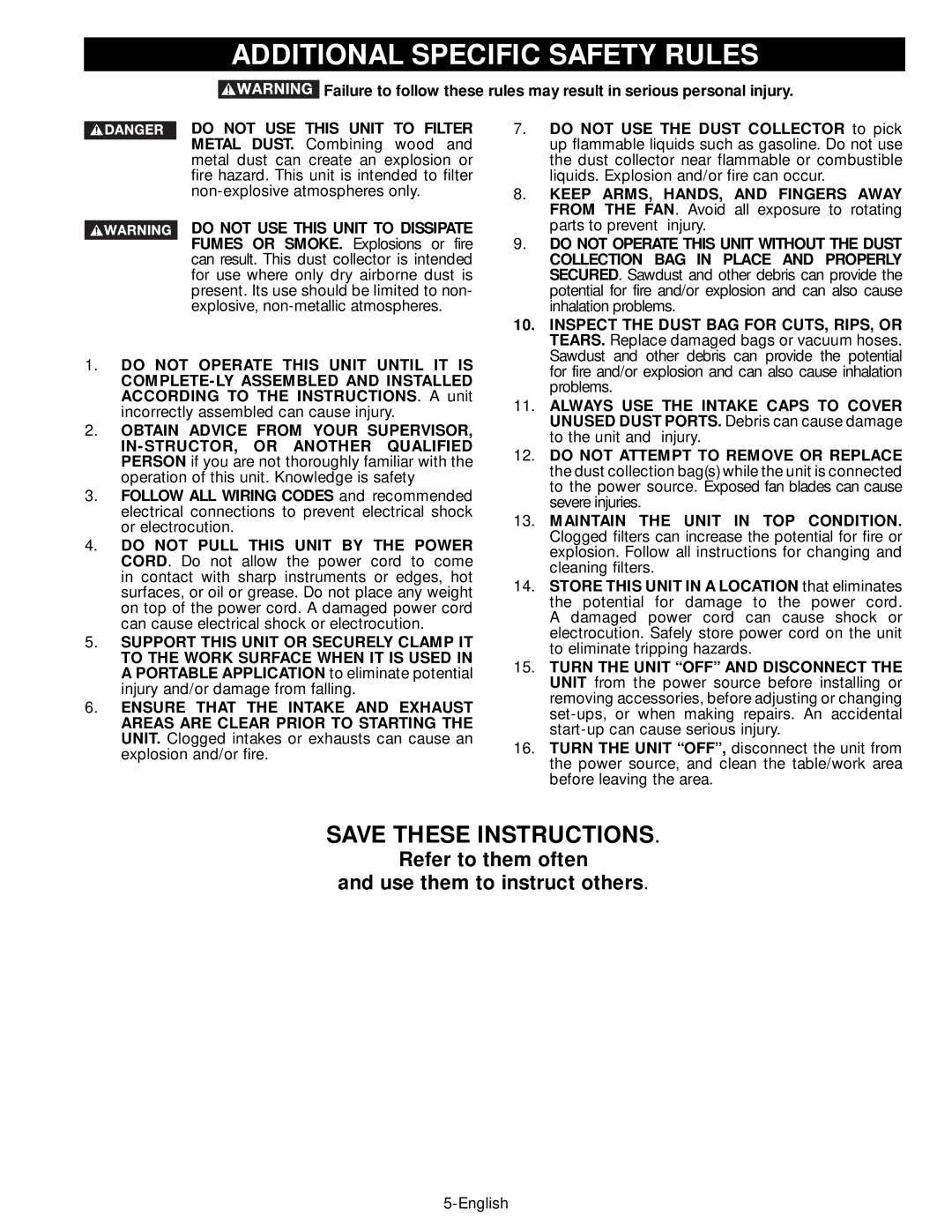 Epson 50-764 instruction manual Additional Specific Safety Rules 