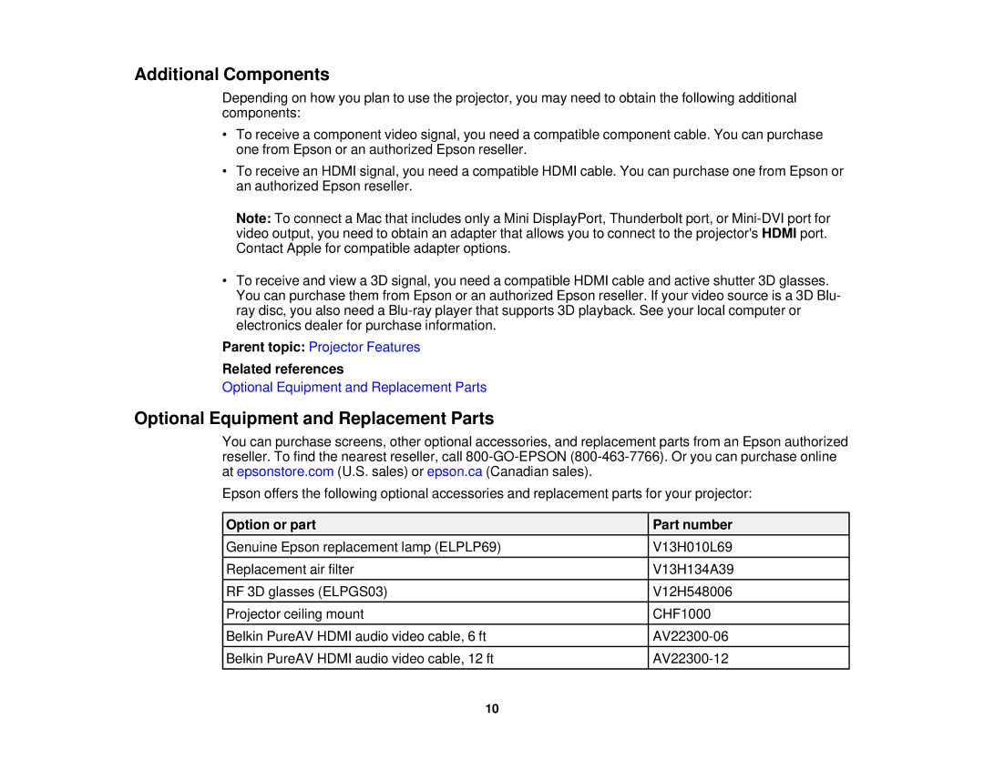 Epson 5025UB manual Additional Components, Optional Equipment and Replacement Parts, Related references 