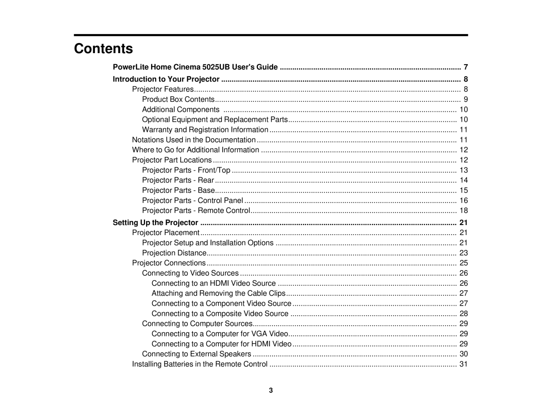 Epson 5025UB manual Contents 