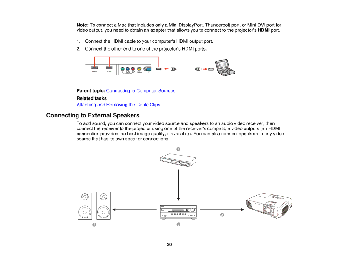 Epson 5025UB manual Connecting to External Speakers, Related tasks 