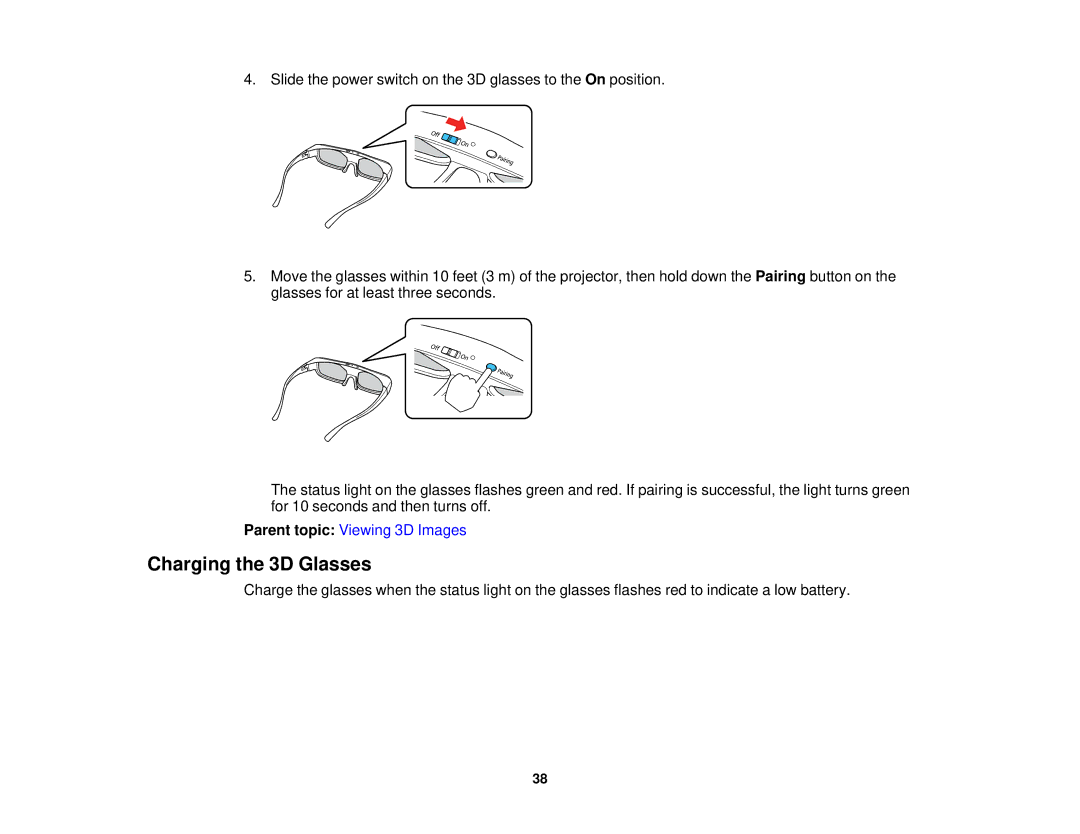 Epson 5025UB manual Charging the 3D Glasses 