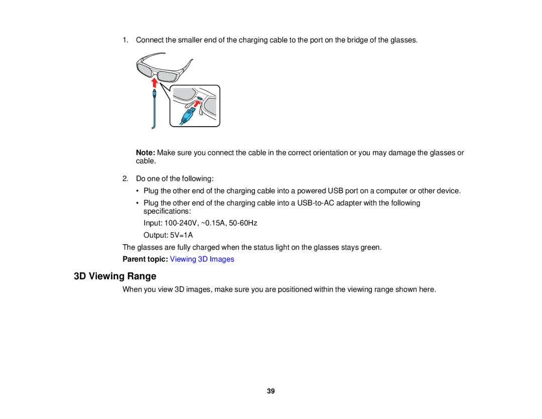 Epson 5025UB manual 3D Viewing Range 