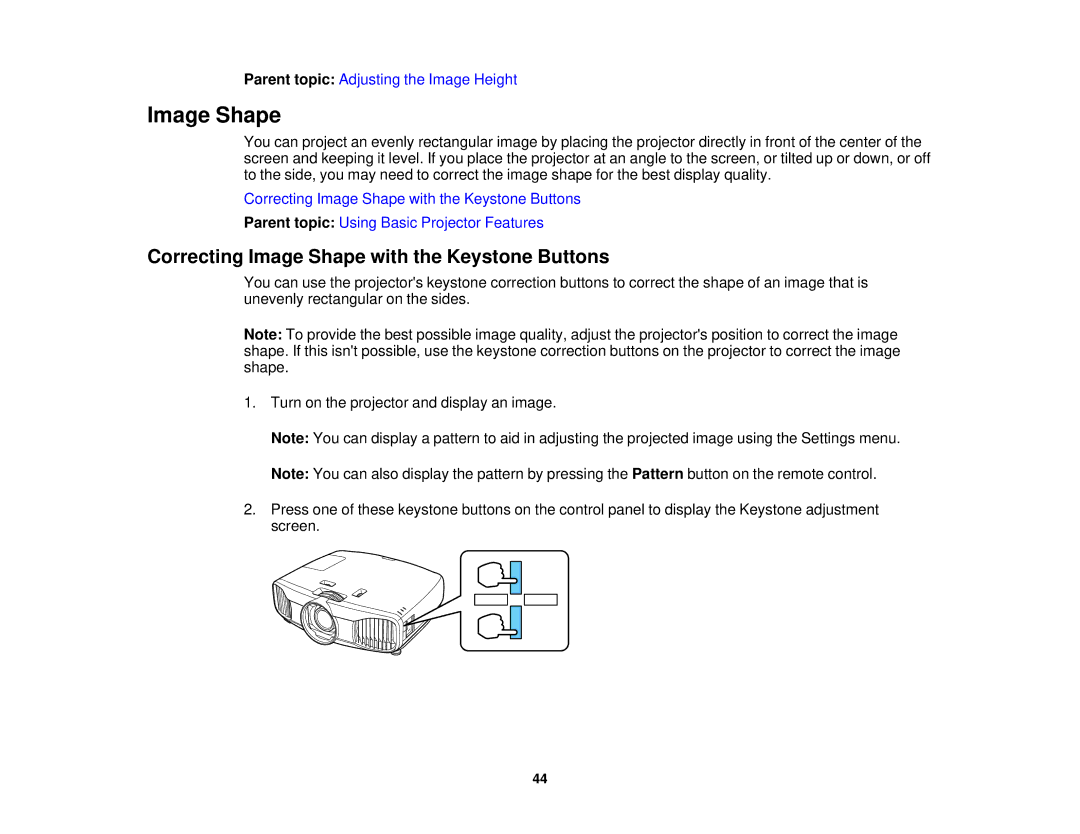 Epson 5025UB manual Correcting Image Shape with the Keystone Buttons 