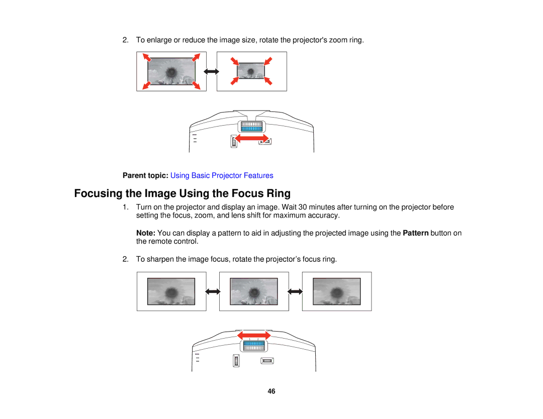 Epson 5025UB manual Focusing the Image Using the Focus Ring 