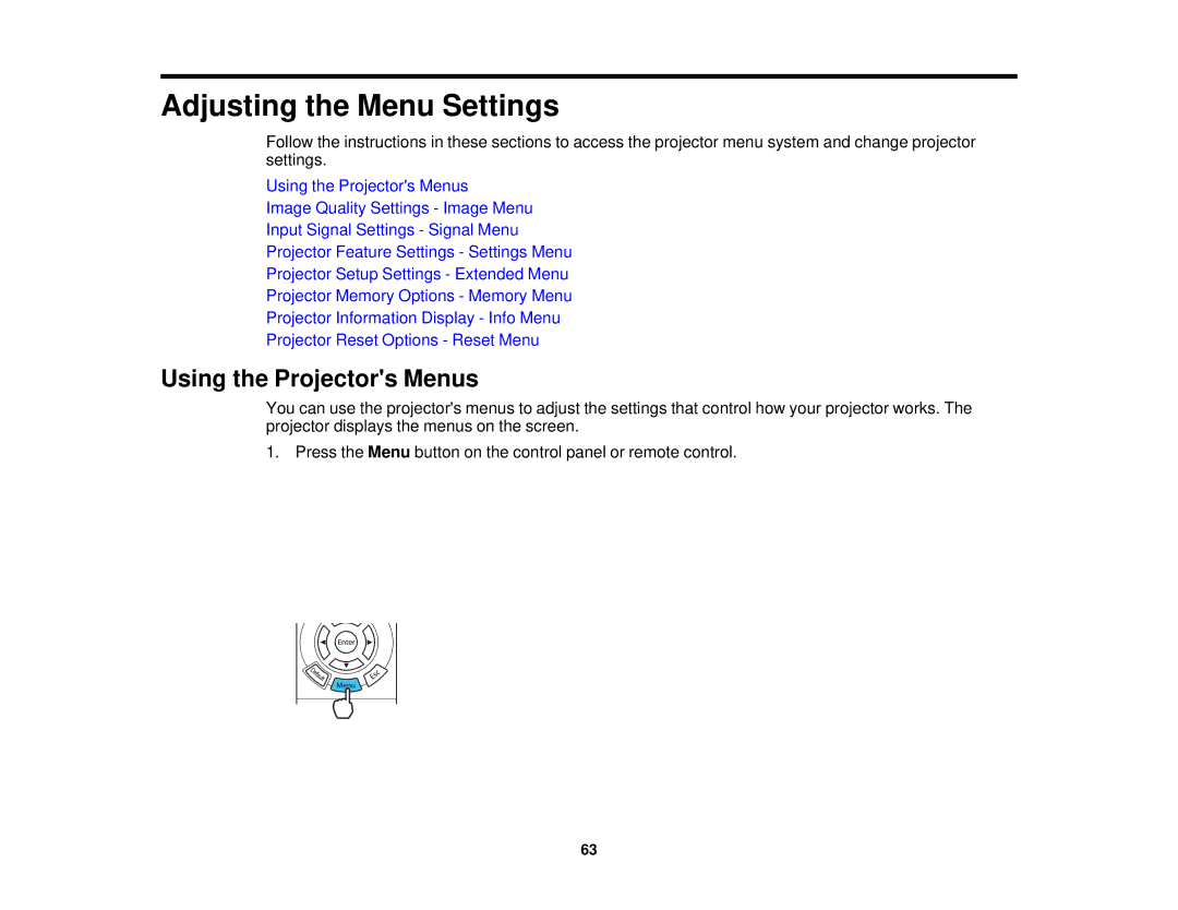 Epson 5025UB manual Adjusting the Menu Settings, Using the Projectors Menus 