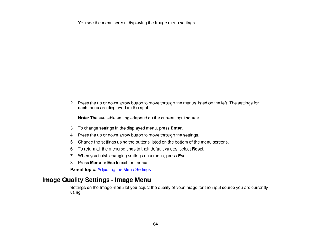 Epson 5025UB manual Image Quality Settings Image Menu 