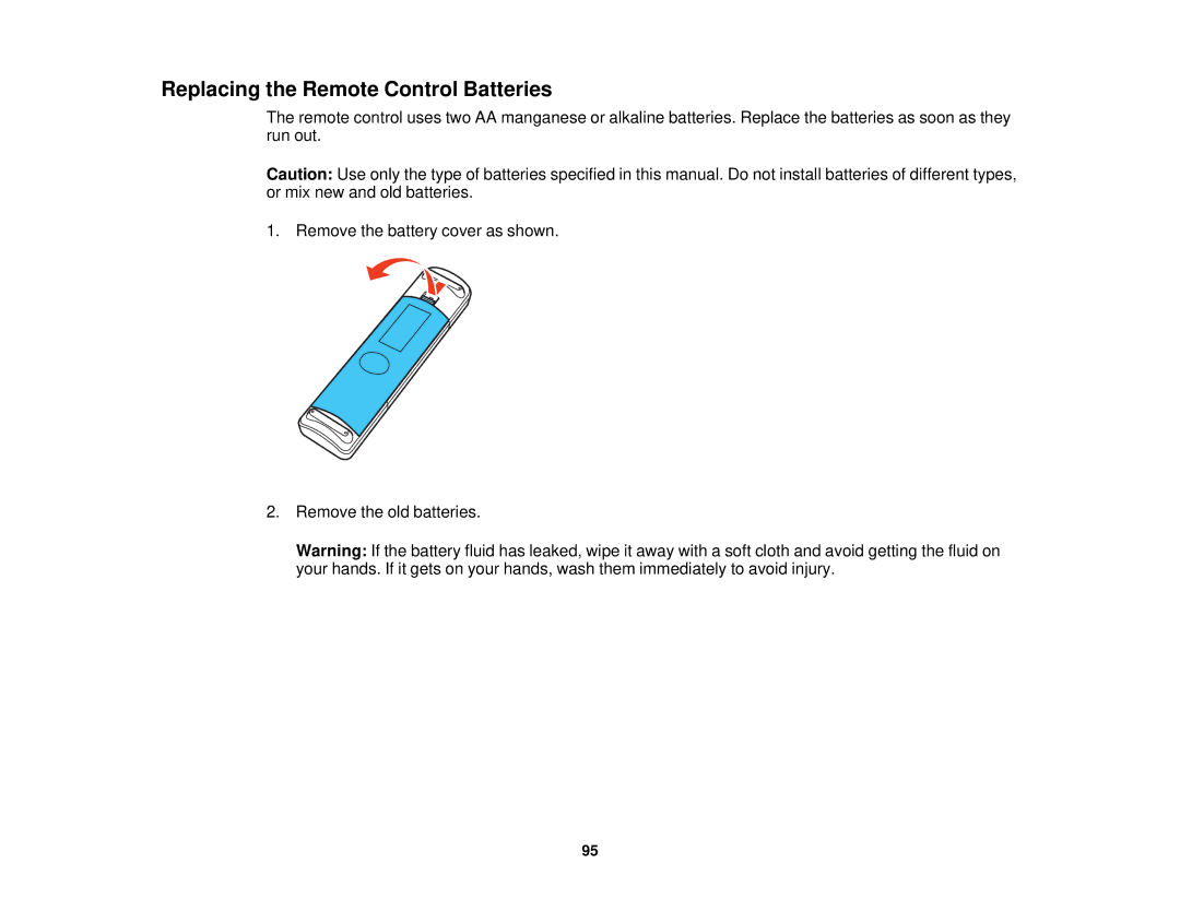 Epson 5025UB manual Replacing the Remote Control Batteries 