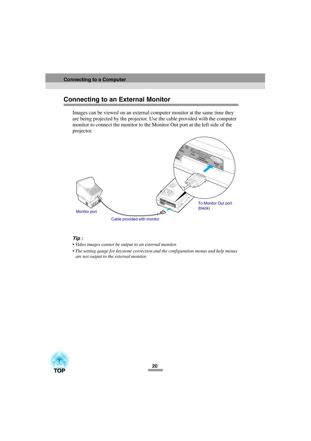 Epson 52 manual Connecting to an External Monitor 