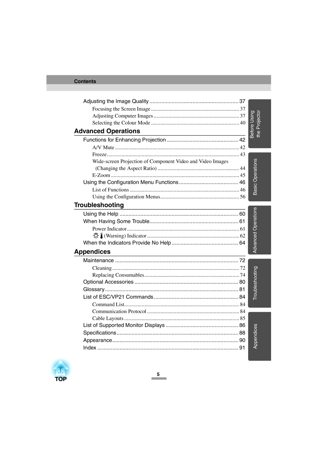 Epson 52 manual Advanced Operations, Contents 