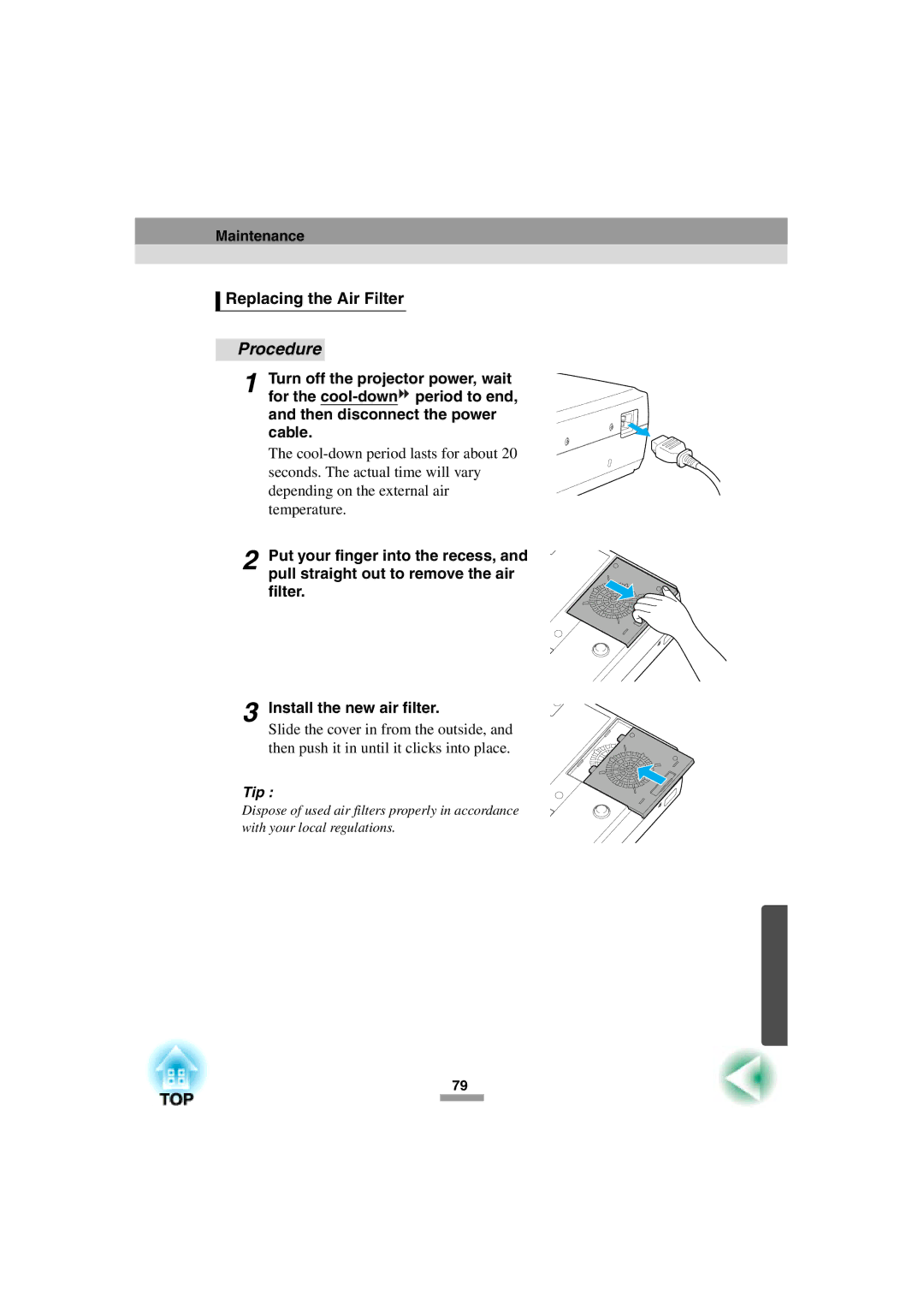 Epson 52 manual Replacing the Air Filter 