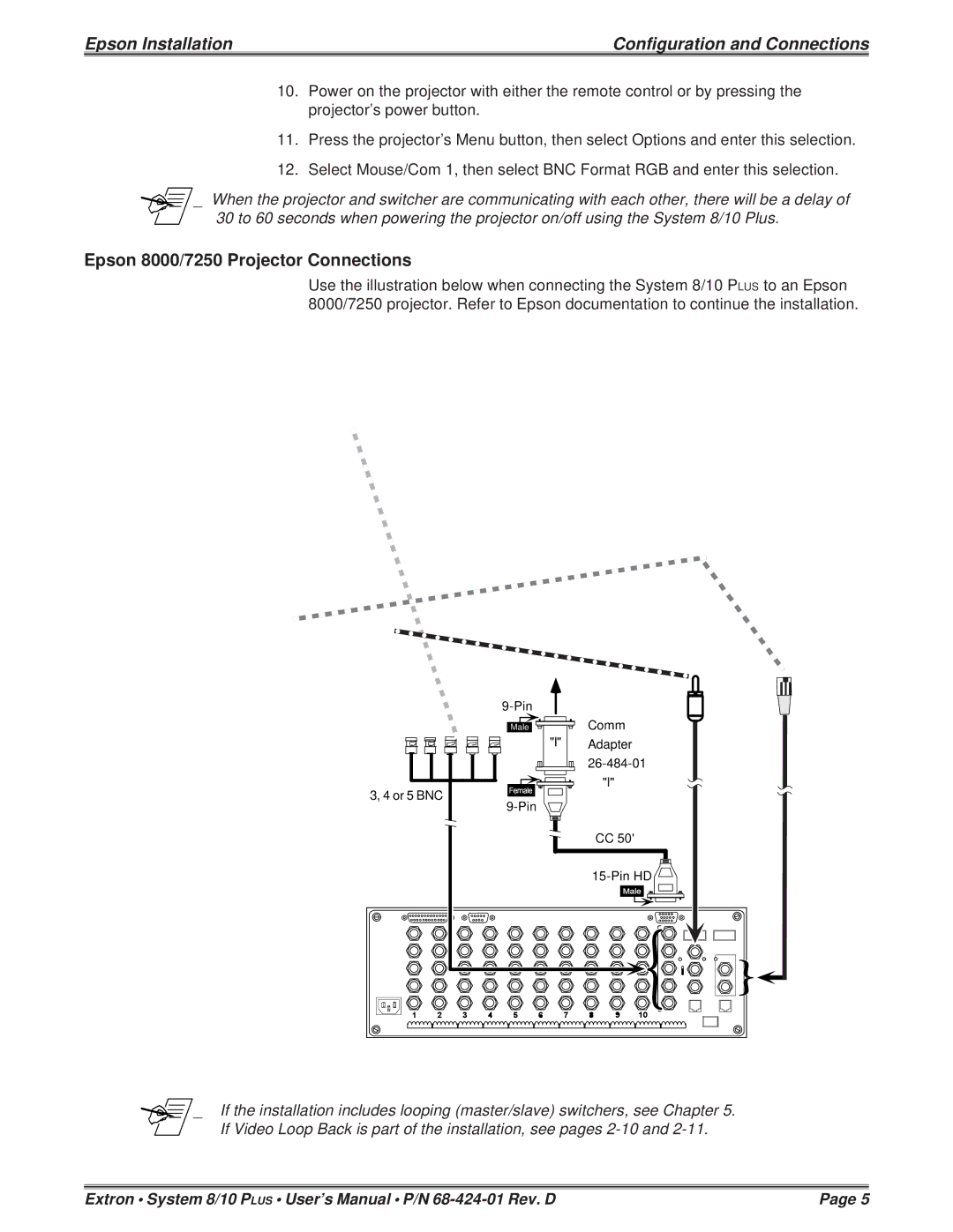 Epson 5300, 7300 installation instructions Epson 8000/7250 Projector Connections 