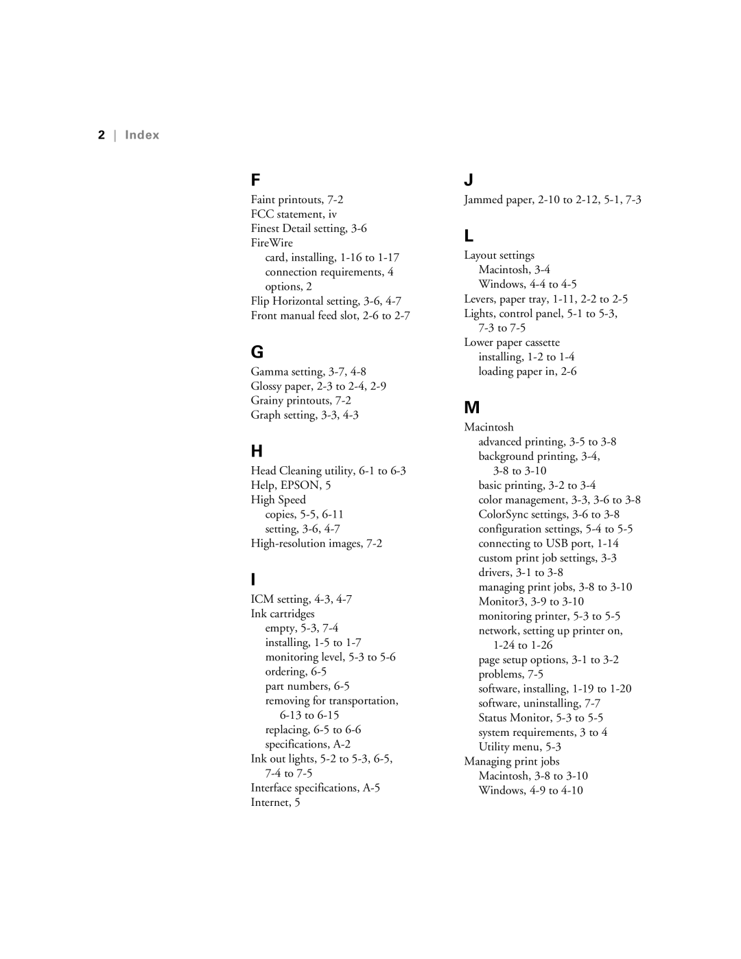 Epson 5500 manual Index 