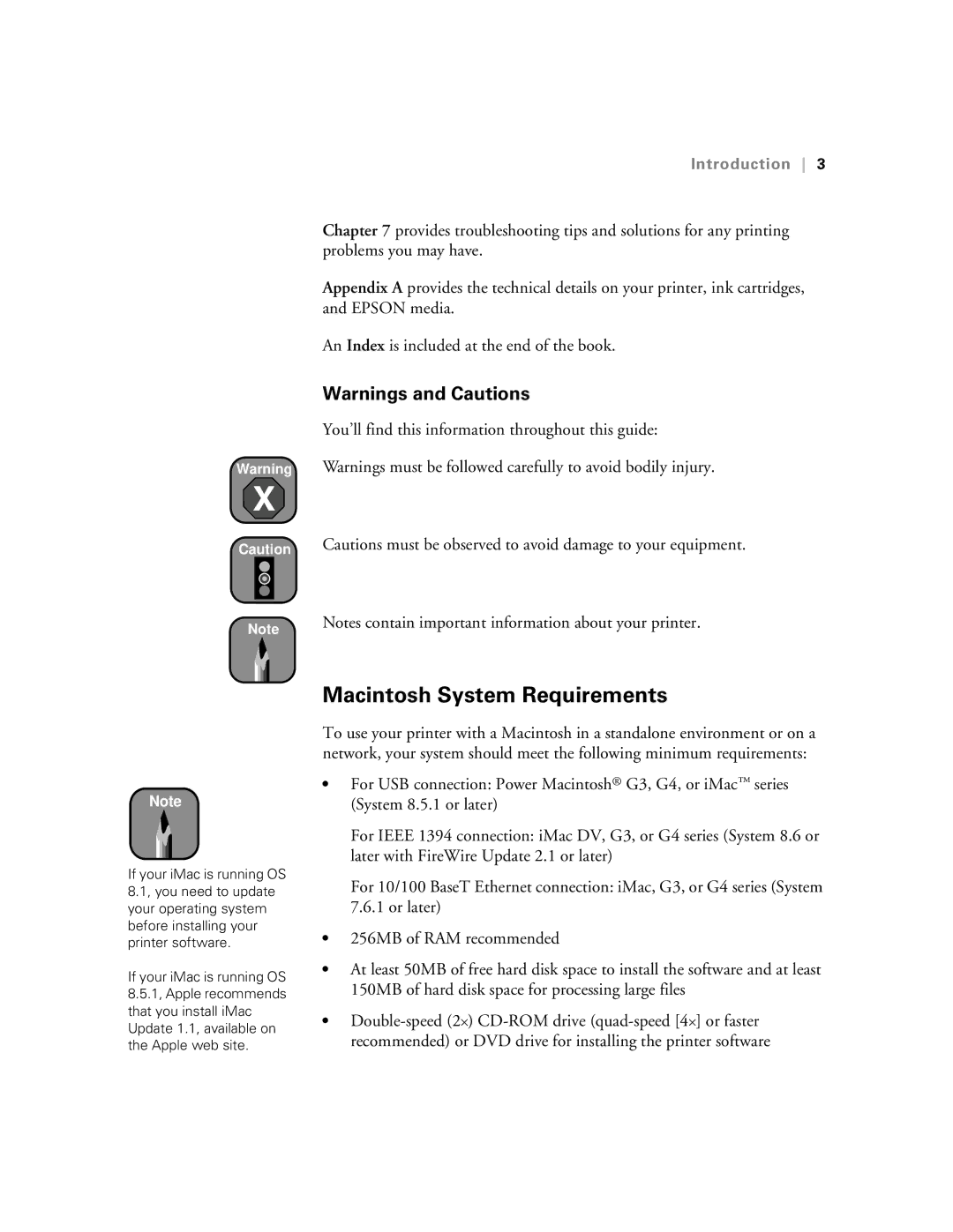 Epson 5500 manual Macintosh System Requirements 