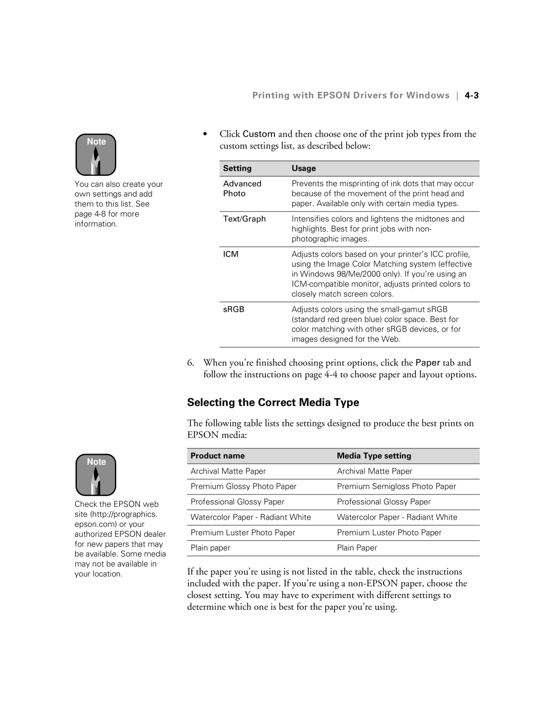 Epson 5500 manual Printing with Epson Drivers for Windows, Icm 