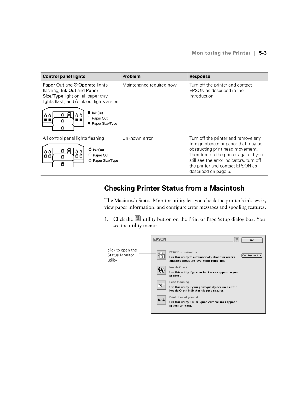 Epson 5500 manual Checking Printer Status from a Macintosh, Monitoring the Printer 