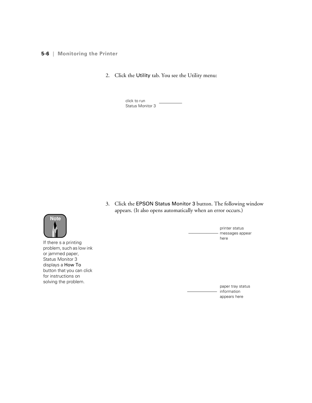 Epson 5500 manual Click the Utility tab. You see the Utility menu, 6Monitoring the Printer 