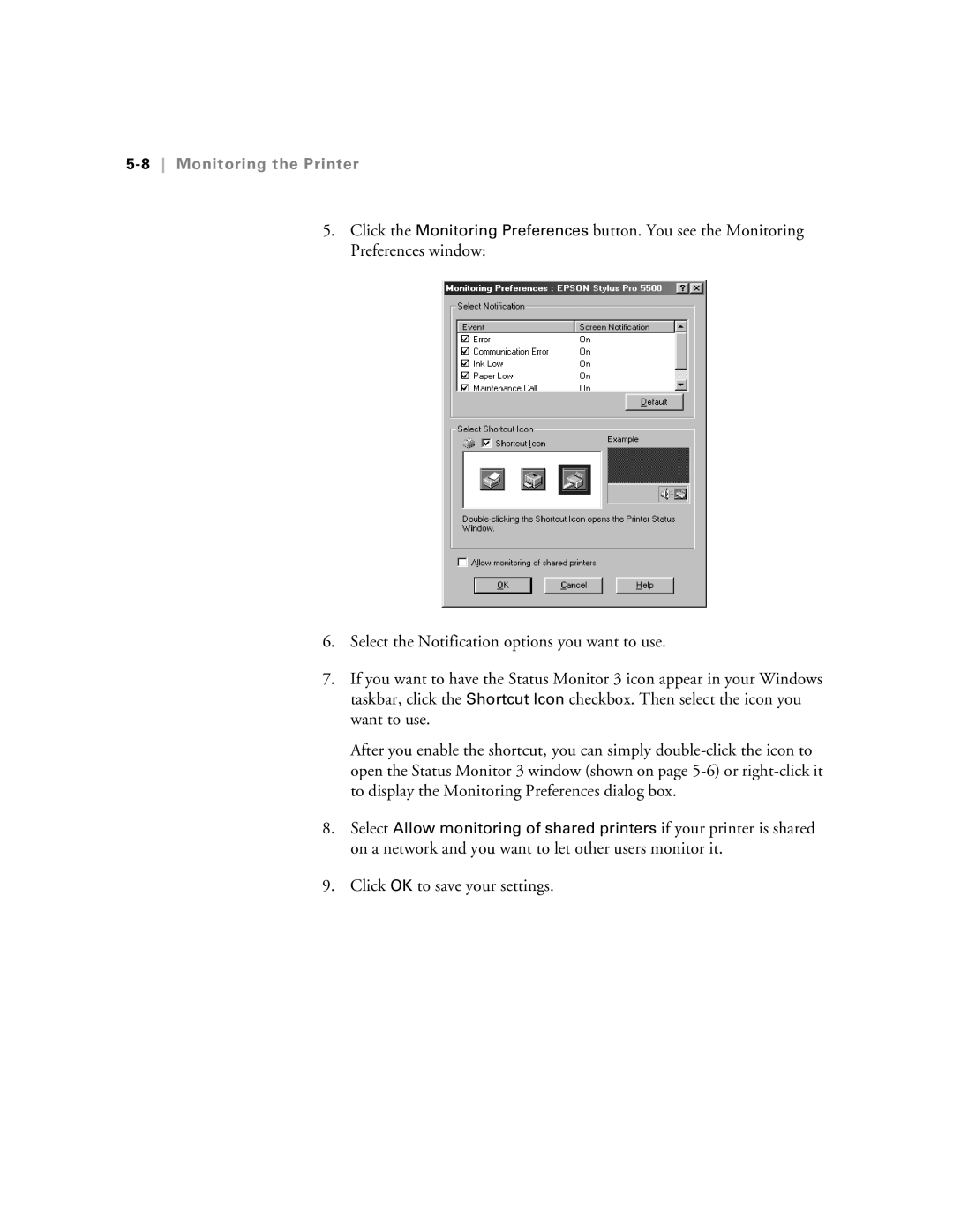 Epson 5500 manual 8Monitoring the Printer 