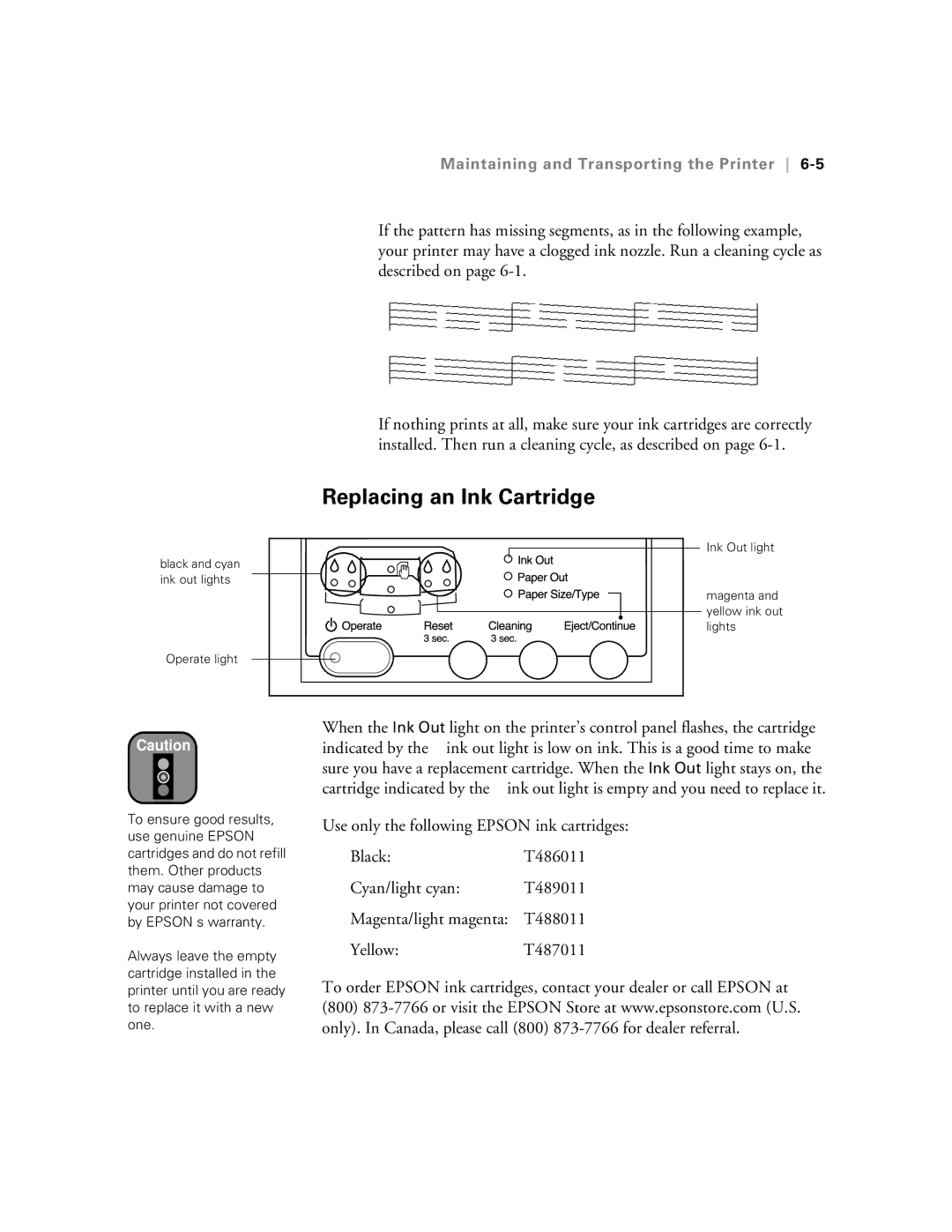 Epson 5500 manual Replacing an Ink Cartridge 