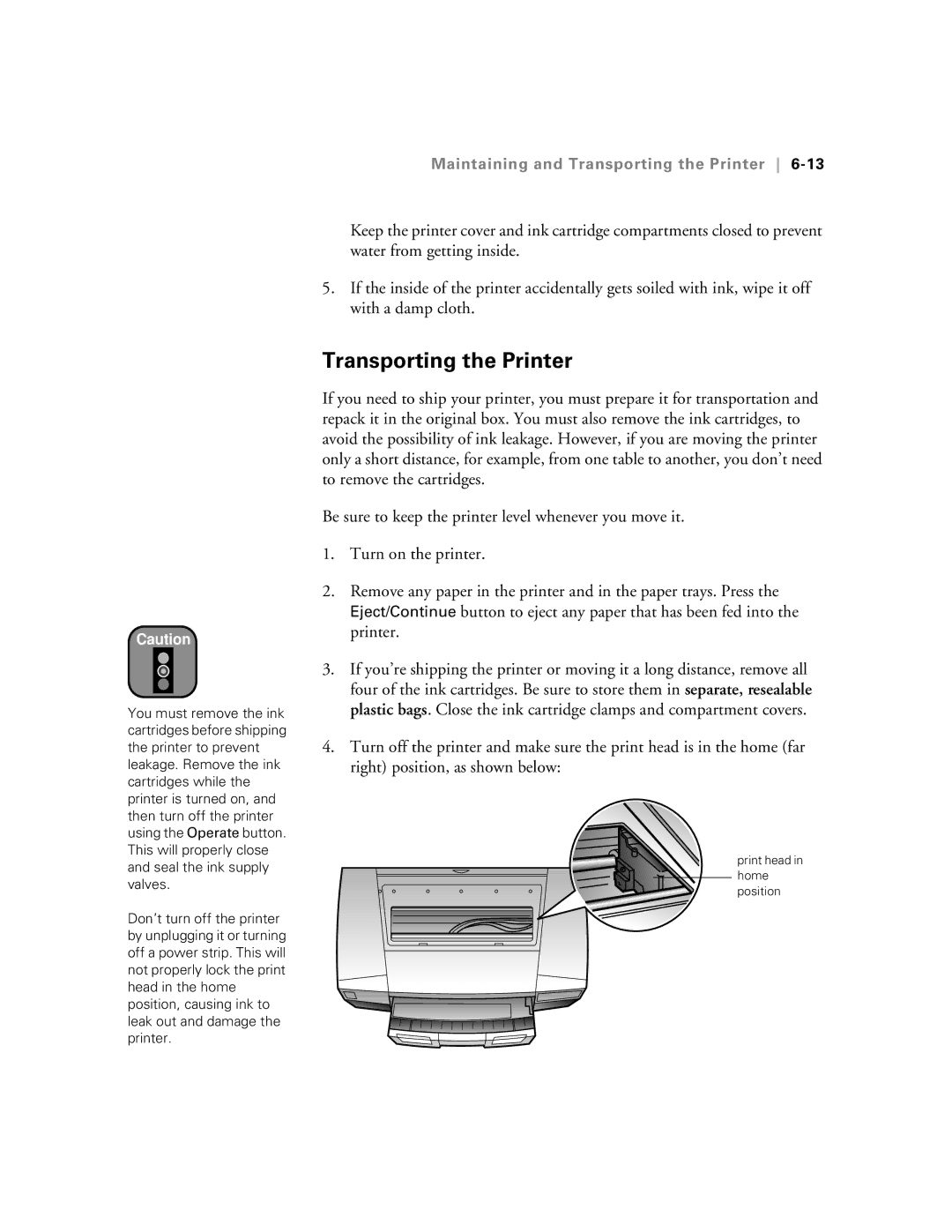 Epson 5500 manual Transporting the Printer 