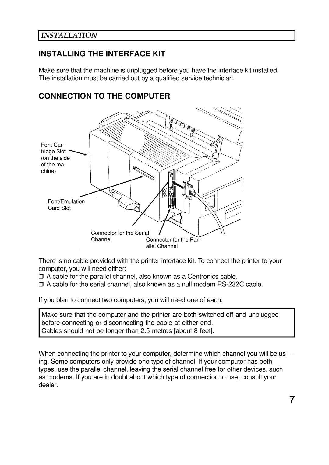 Epson 60 manual Installation, Installing the Interface KIT, Connection to the Computer 