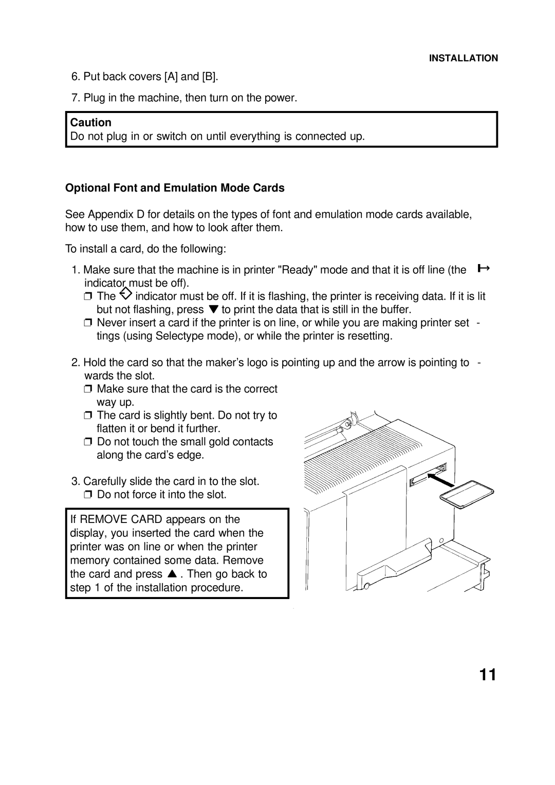 Epson 60 manual Optional Font and Emulation Mode Cards 