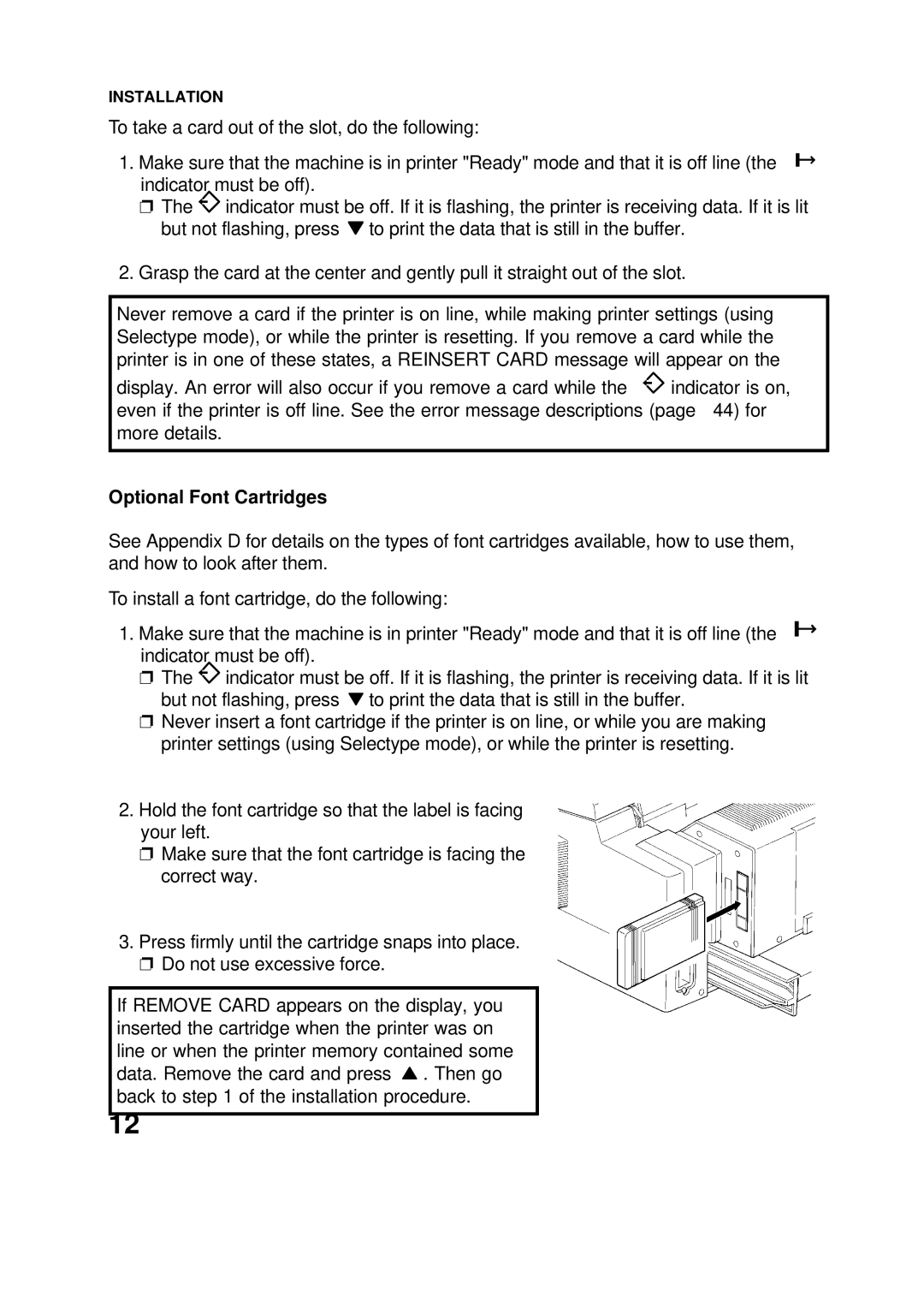 Epson 60 manual Optional Font Cartridges 