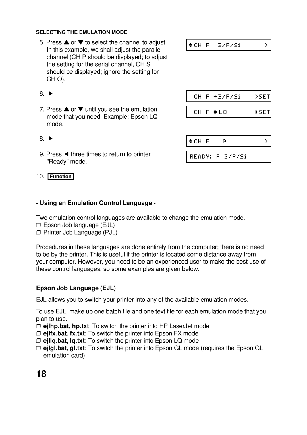 Epson 60 manual Using an Emulation Control Language, Epson Job Language EJL 