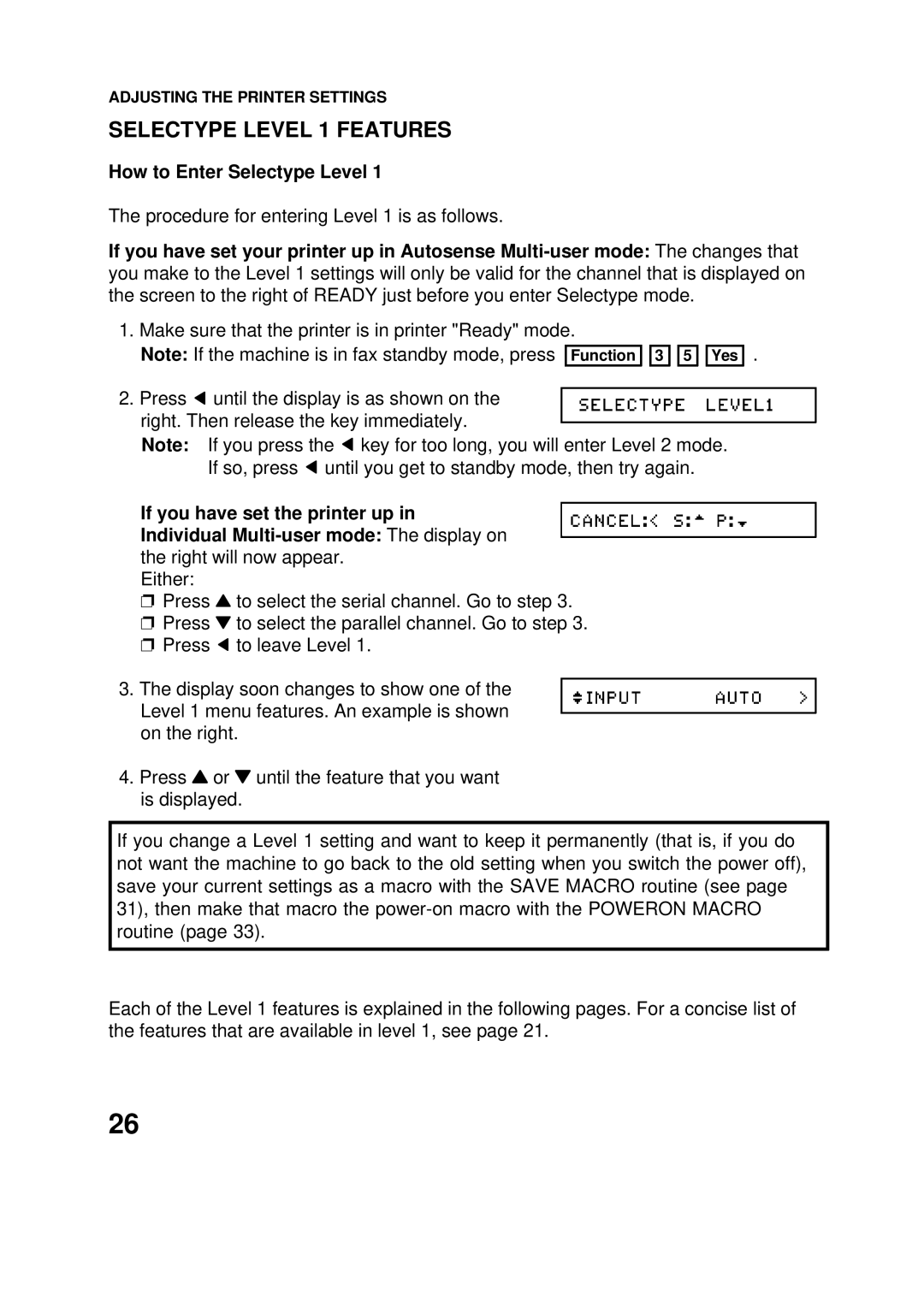 Epson 60 manual Selectype Level 1 Features 