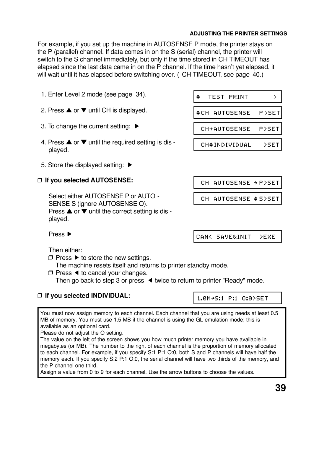 Epson 60 manual If you selected Autosense, If you selected Individual 